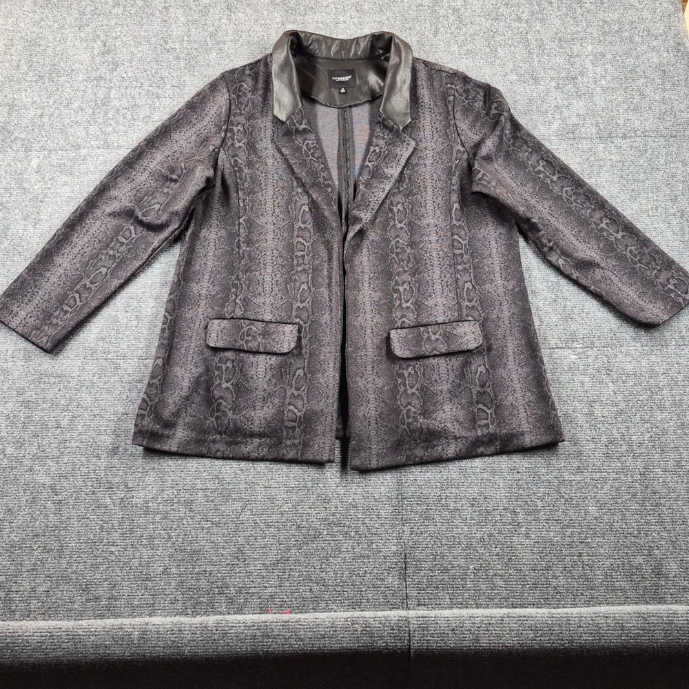 Liverpool Los Angeles Snakeskin Print Blazer Grey Faux Leather Collar Womens 2X